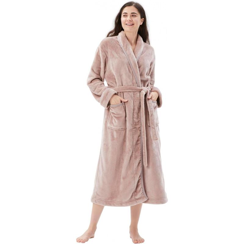 Women'Bathrobe Shawl Collar Hooded,Lounge Sleepwear Robe Side Pockets
